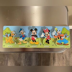 Wooden puzzle  Disney characters Pluto, Donald, Mickey, Minnie, and Goofy.